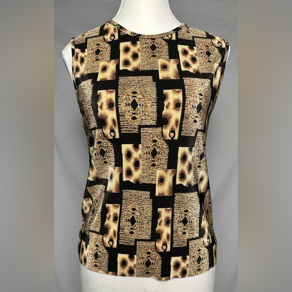 LINDOR Vintage Ribbed Crinkle Abstract‎ Sleeveless Top Size M